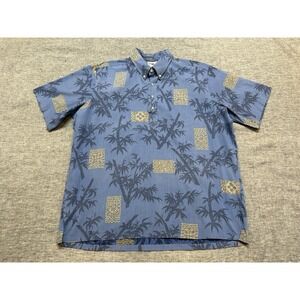 Reyn Spooner Shirt Mens XXL Blue Palm Trees Short Sleeve Hawaiian Aloha Pullover